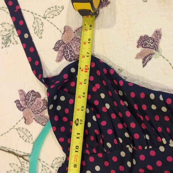 Betsey Johnson silk navy polka-dot halter dress. SZ 8 - Picture 14 of 15